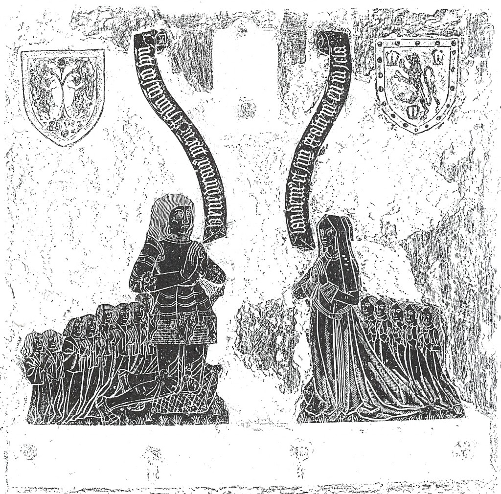 Brass of John Samwell and wife, rubbing by Jerome Bertram, 29 January 1998